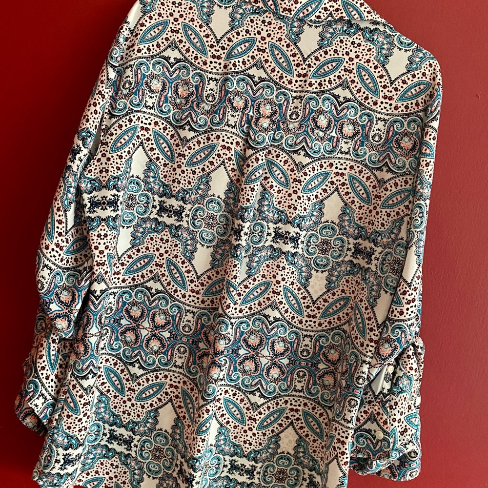 Buttoned Down Whimsical Patterned Blouse, Size M - image 4